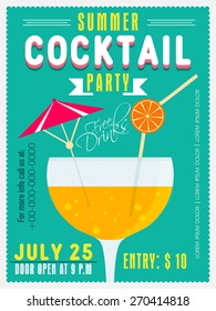 Vintage invitation card design for Summer Cocktail Party with date and time details.