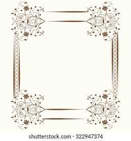Vintage invitation card with elegant retro abstract floral design with border