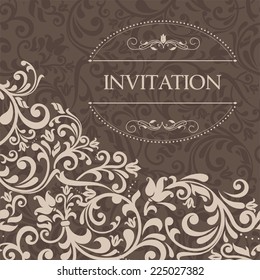 vintage invitation card with floral pattern on brown background