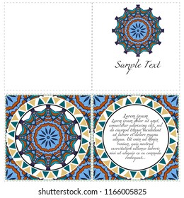 Vintage Invitation card with Mandala pattern. The front and rear side. Beautiful Ornament. Vector illustration