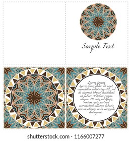 Vintage Invitation card with Mandala pattern. The front and rear side. Beautiful Ornament. Vector illustration