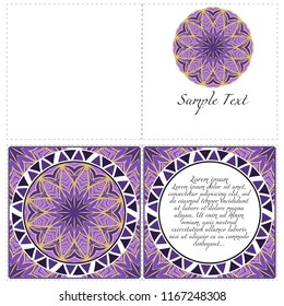 Vintage Invitation card with Mandala pattern. The front and rear side. Beautiful Ornament. Vector illustration