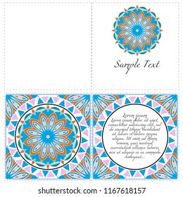 Vintage Invitation card with Mandala pattern. The front and rear side. Beautiful Ornament. Vector illustration