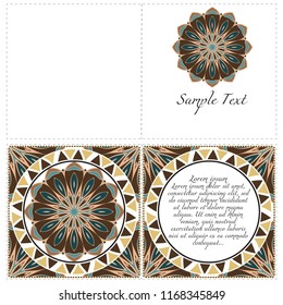 Vintage Invitation card with Mandala pattern. The front and rear side. Beautiful Ornament. Vector illustration