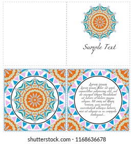 Vintage Invitation card with Mandala pattern. The front and rear side. Beautiful Ornament. Vector illustration
