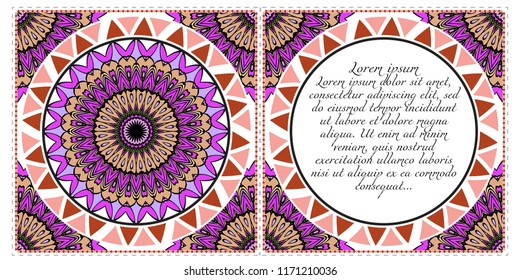 Vintage Invitation card with Mandala pattern. The front and rear side. Beautiful Ornament. Vector illustration.
