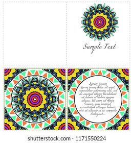 Vintage Invitation card with Mandala pattern. The front and rear side. Beautiful Ornament. Vector illustration.