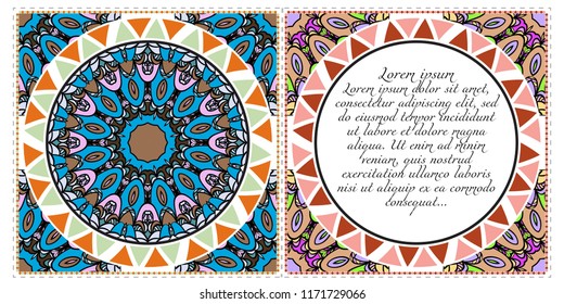 Vintage Invitation card with Mandala pattern. The front and rear side. Beautiful Ornament. Vector illustration.