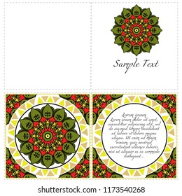 Vintage Invitation card with Mandala pattern. The front and rear side. Beautiful Ornament. Vector illustration.