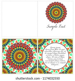 Vintage Invitation card with Mandala pattern. The front and rear side. Beautiful Ornament. Vector illustration.