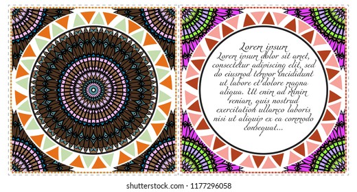 Vintage Invitation card with Mandala pattern. The front and rear side. Beautiful Ornament. Vector illustration.