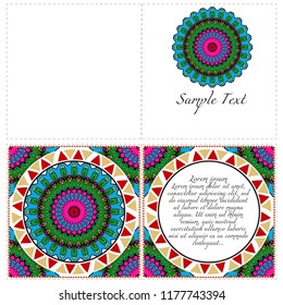 Vintage Invitation card with Mandala pattern. The front and rear side. Beautiful Ornament. Vector illustration.
