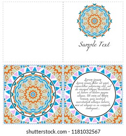 Vintage Invitation card with Mandala pattern. The front and rear side. Beautiful Ornament. Vector illustration