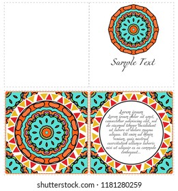 Vintage Invitation card with Mandala pattern. The front and rear side. Beautiful Ornament. Vector illustration.