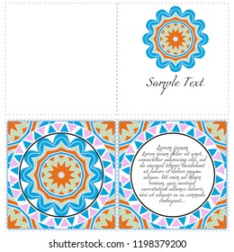 Vintage Invitation card with Mandala pattern. The front and rear side. Beautiful Ornament. Vector illustration