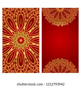 Vintage Invitation card with Mandala pattern. The front and rear side. Beautiful Ornament. Vector illustration.