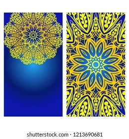 Vintage Invitation card with Mandala pattern. The front and rear side. Beautiful Ornament. Vector illustration.