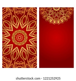 Vintage Invitation card with Mandala pattern. The front and rear side. Beautiful Ornament. Vector illustration.