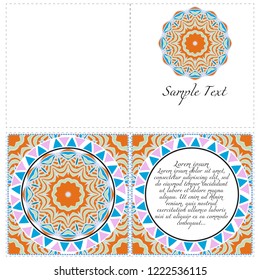 Vintage Invitation card with Mandala pattern. The front and rear side. Beautiful Ornament. Vector illustration
