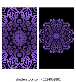 Vintage Invitation card with Mandala pattern. The front and rear side. Beautiful Ornament. Vector illustration.