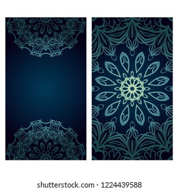 Vintage Invitation card with Mandala pattern. The front and rear side. Beautiful Ornament. Vector illustration.