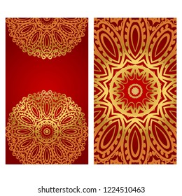 Vintage Invitation card with Mandala pattern. The front and rear side. Beautiful Ornament. Vector illustration.
