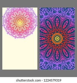 Vintage Invitation card with Mandala pattern. The front and rear side. Beautiful Ornament. Vector illustration.