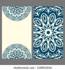 Vintage Invitation card with Mandala pattern. The front and rear side. Beautiful Ornament. Vector illustration.