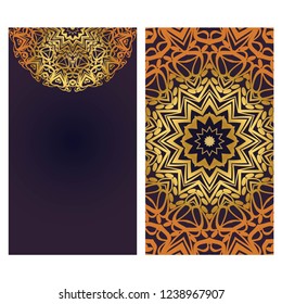 Vintage Invitation card with Mandala pattern. The front and rear side. Beautiful Ornament. Vector illustration.