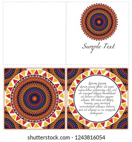 Vintage Invitation card with Mandala pattern. The front and rear side. Beautiful Ornament. Vector illustration.