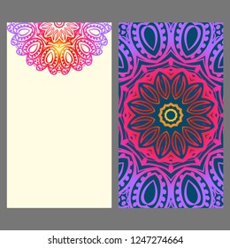 Vintage Invitation card with Mandala pattern. The front and rear side. Beautiful Ornament. Vector illustration.