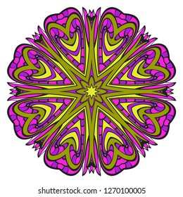 Vintage Invitation Card With Mandala Pattern. Decorative Elements. Vector Illustration. Anti-Stress Therapy Pattern. Purple, yellow color.