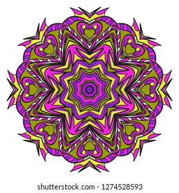 Vintage Invitation Card With Mandala Pattern. Decorative Elements. Vector Illustration. Anti-Stress Therapy Pattern. Purple, yellow color.