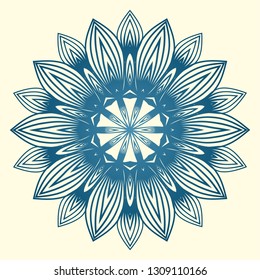 Vintage Invitation Card With Mandala Pattern. Decorative Elements. Vector Illustration. Anti-Stress Therapy Pattern. White blue colour.