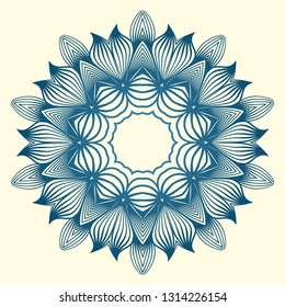 Vintage Invitation Card With Mandala Pattern. Decorative Elements. Vector Illustration. Anti-Stress Therapy Pattern. White blue colour.