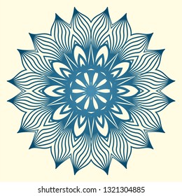 Vintage Invitation Card With Mandala Pattern. Decorative Elements. Vector Illustration. Anti-Stress Therapy Pattern. White blue colour.