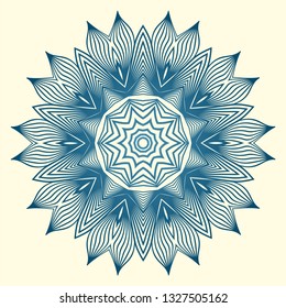 Vintage Invitation Card With Mandala Pattern. Decorative Elements. Vector Illustration. Anti-Stress Therapy Pattern. White blue colour.