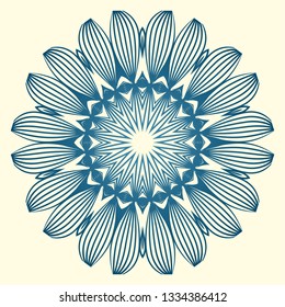 Vintage Invitation Card With Mandala Pattern. Decorative Elements. Vector Illustration. Anti-Stress Therapy Pattern. White blue colour.