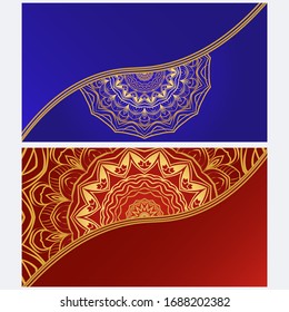 Tarjeta invitativa vintage con patrón Mandala. El lado delantero y el trasero. Hermoso ornamento. Ilustración vectorial.