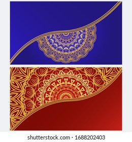 Tarjeta invitativa vintage con patrón Mandala. El lado delantero y el trasero. Hermoso ornamento. Ilustración vectorial.