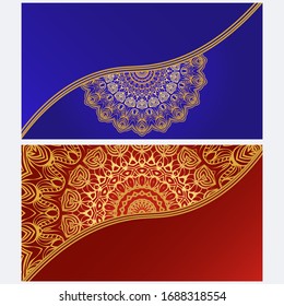 Tarjeta invitativa vintage con patrón Mandala. El lado delantero y el trasero. Hermoso ornamento. Ilustración vectorial.