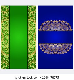 Vintage Invitation card with Mandala pattern. The front and rear side. Beautiful Ornament. Vector illustration.