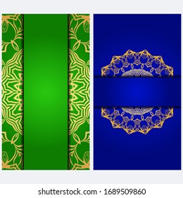 Vintage Invitation card with Mandala pattern. The front and rear side. Beautiful Ornament. Vector illustration.