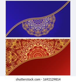 Tarjeta invitativa vintage con patrón Mandala. El lado delantero y el trasero. Hermoso ornamento. Ilustración vectorial.