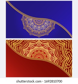 Tarjeta invitativa vintage con patrón Mandala. El lado delantero y el trasero. Hermoso ornamento. Ilustración vectorial.