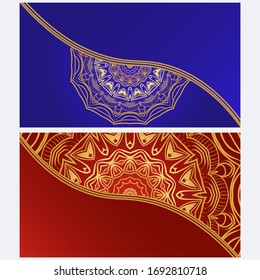 Tarjeta invitativa vintage con patrón Mandala. El lado delantero y el trasero. Hermoso ornamento. Ilustración vectorial.
