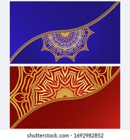 Tarjeta invitativa vintage con patrón Mandala. El lado delantero y el trasero. Hermoso ornamento. Ilustración vectorial.