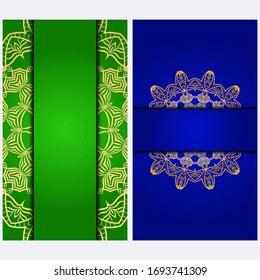 Vintage Invitation card with Mandala pattern. The front and rear side. Beautiful Ornament. Vector illustration.