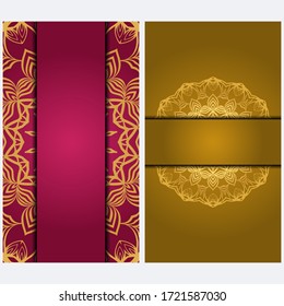 Vintage Invitation card with Mandala pattern. The front and rear side. Beautiful Ornament. Vector illustration.
