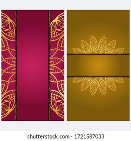 Tarjeta invitativa vintage con patrón Mandala. El lado delantero y el trasero. Hermoso ornamento. Ilustración vectorial.